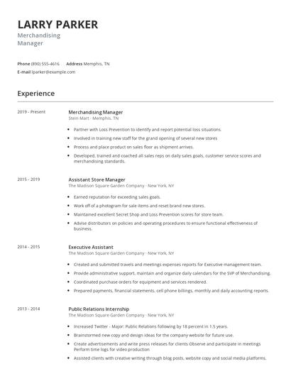Merchandising Manager Resume