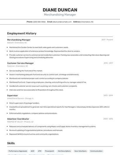 Merchandising Manager Resume