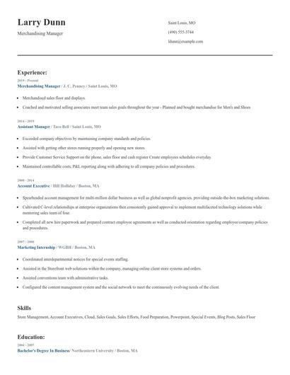 Merchandising Manager Resume