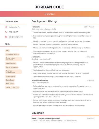 Merchant Resume