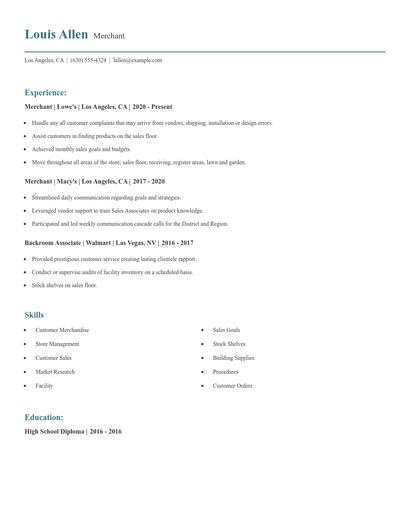 Merchant Resume