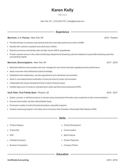 Merchant Resume