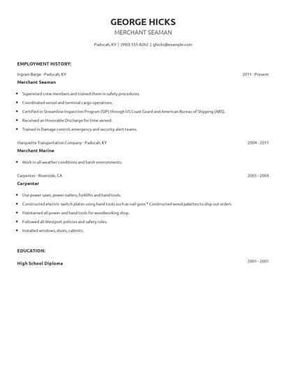 Merchant Seaman Resume