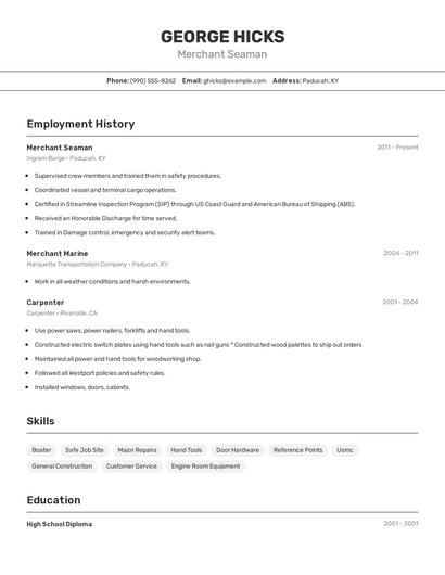 Merchant Seaman Resume