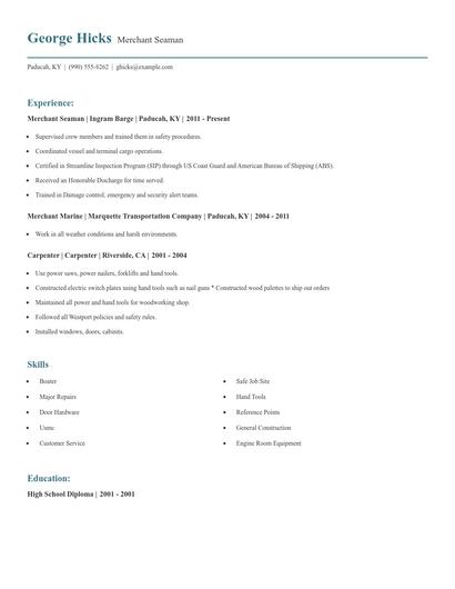 Merchant Seaman Resume
