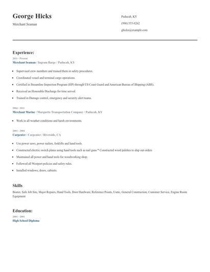 Merchant Seaman Resume