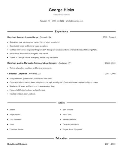 Merchant Seaman Resume