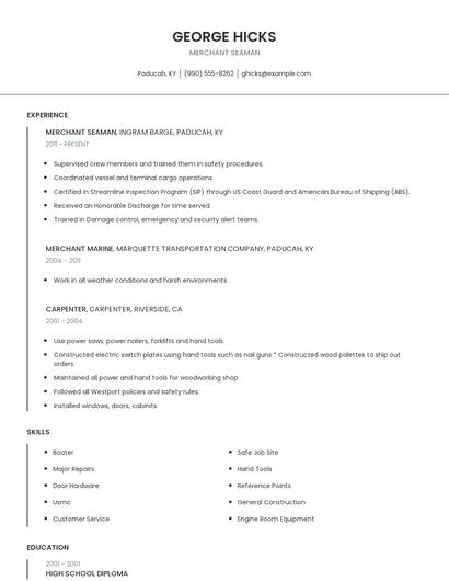 Merchant Seaman Resume