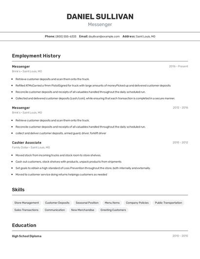 Messenger Resume