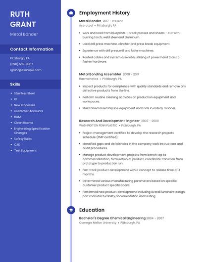 Metal Bonder Resume