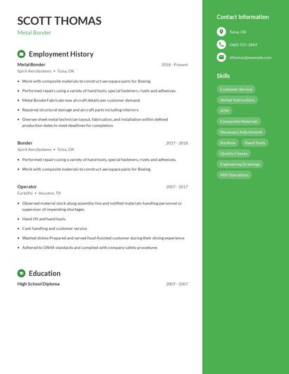 Metal Bonder Resume