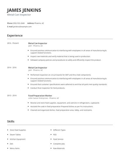 Metal Can Inspector Resume