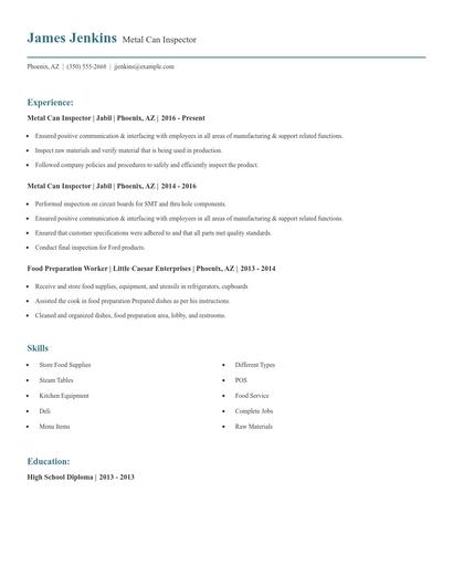 Metal Can Inspector Resume
