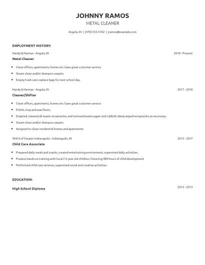 Metal Cleaner Resume