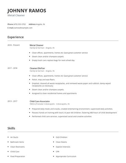 Metal Cleaner Resume