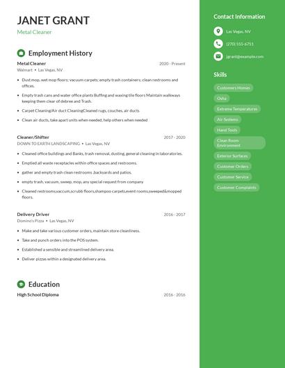 Metal Cleaner Resume