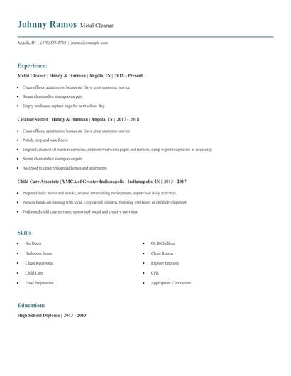 Metal Cleaner Resume
