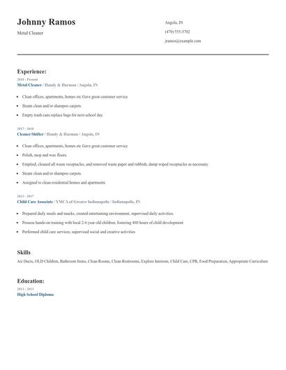 Metal Cleaner Resume