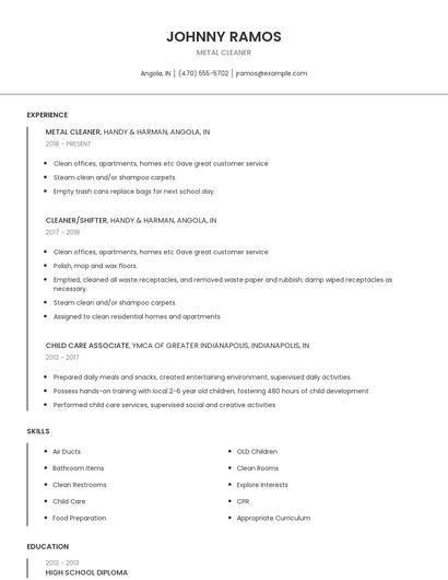 Metal Cleaner Resume