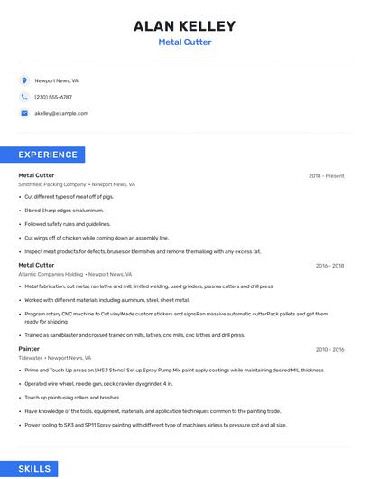 Metal Cutter Resume