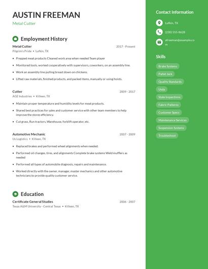 Metal Cutter Resume