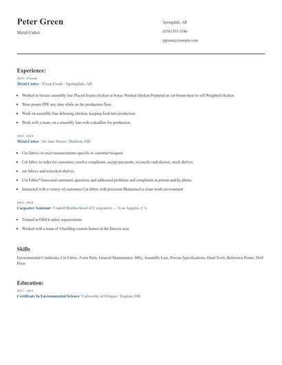 Metal Cutter Resume