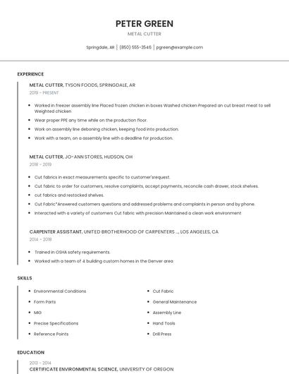 Metal Cutter Resume