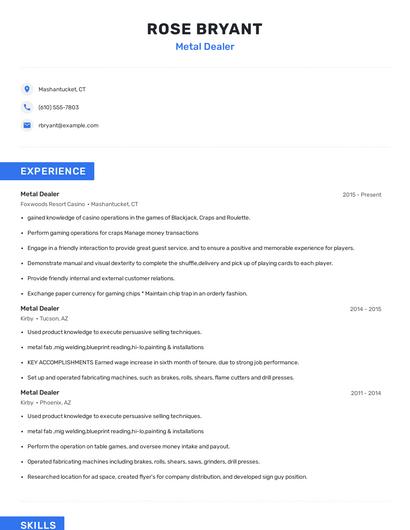 Metal Dealer Resume