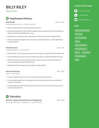 Metal Dealer Resume