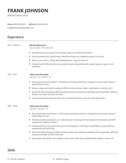 Metal Fabricator Resume