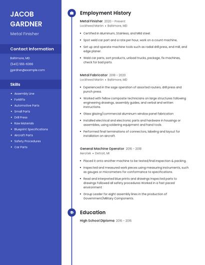 Metal Finisher Resume