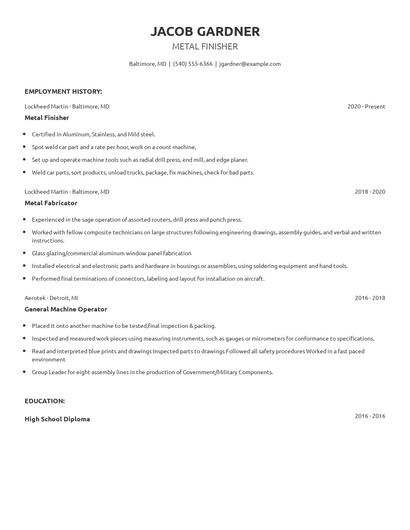 Metal Finisher Resume