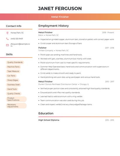 Metal Finisher Resume