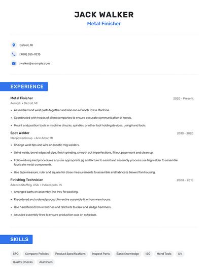 Metal Finisher Resume