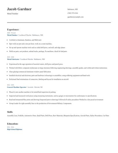 Metal Finisher Resume
