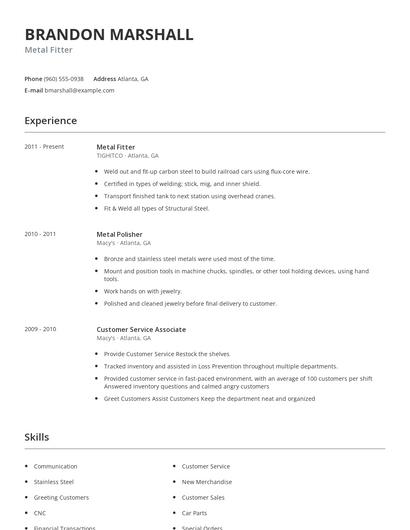 Metal Fitter Resume