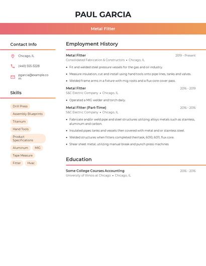 Metal Fitter Resume