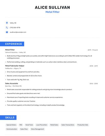 Metal Fitter Resume