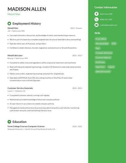 Metal Fitter Resume