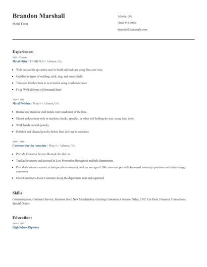 Metal Fitter Resume