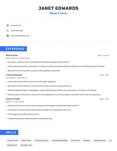 Metal Framer Resume
