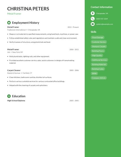 Metal Framer Resume