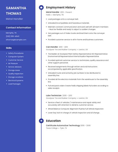 Metal Handler Resume