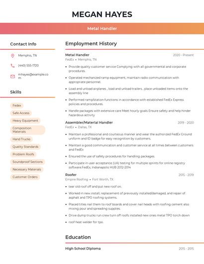 Metal Handler Resume