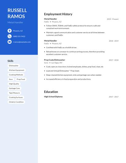 Metal Handler Resume