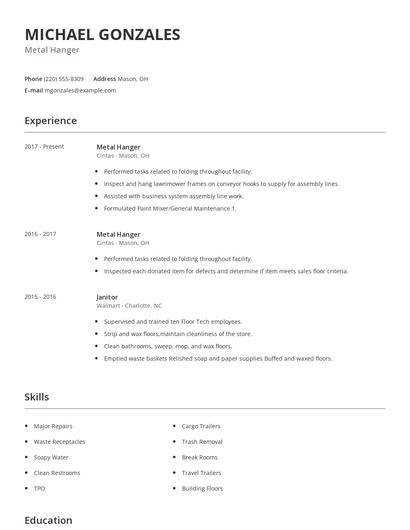 Metal Hanger Resume