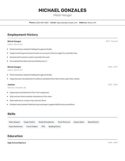Metal Hanger Resume