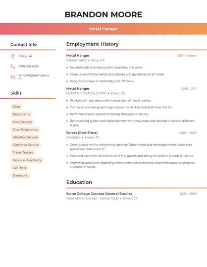 Metal Hanger Resume
