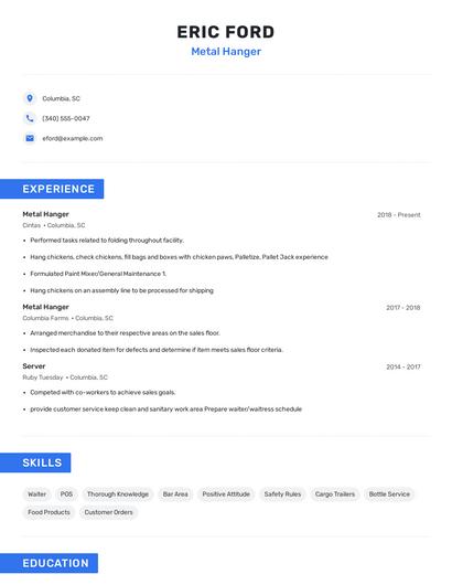 Metal Hanger Resume