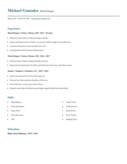 Metal Hanger Resume